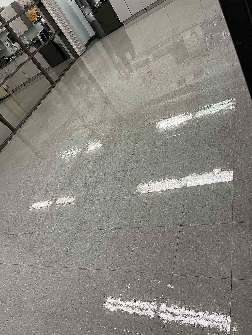 Spotless floor after hours office cleaning